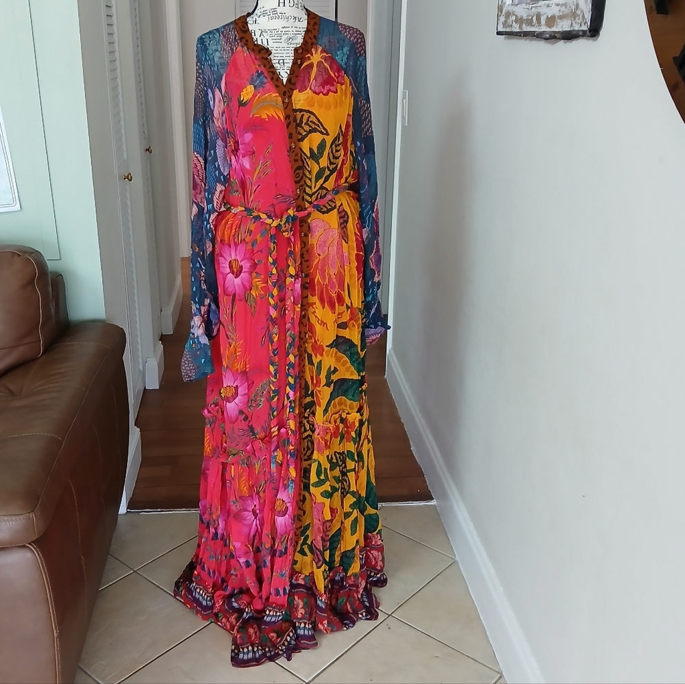 FARM RIO‎ Mixed Prints Button Down Maxi Dress In Mix Print - Picture 3 of 11